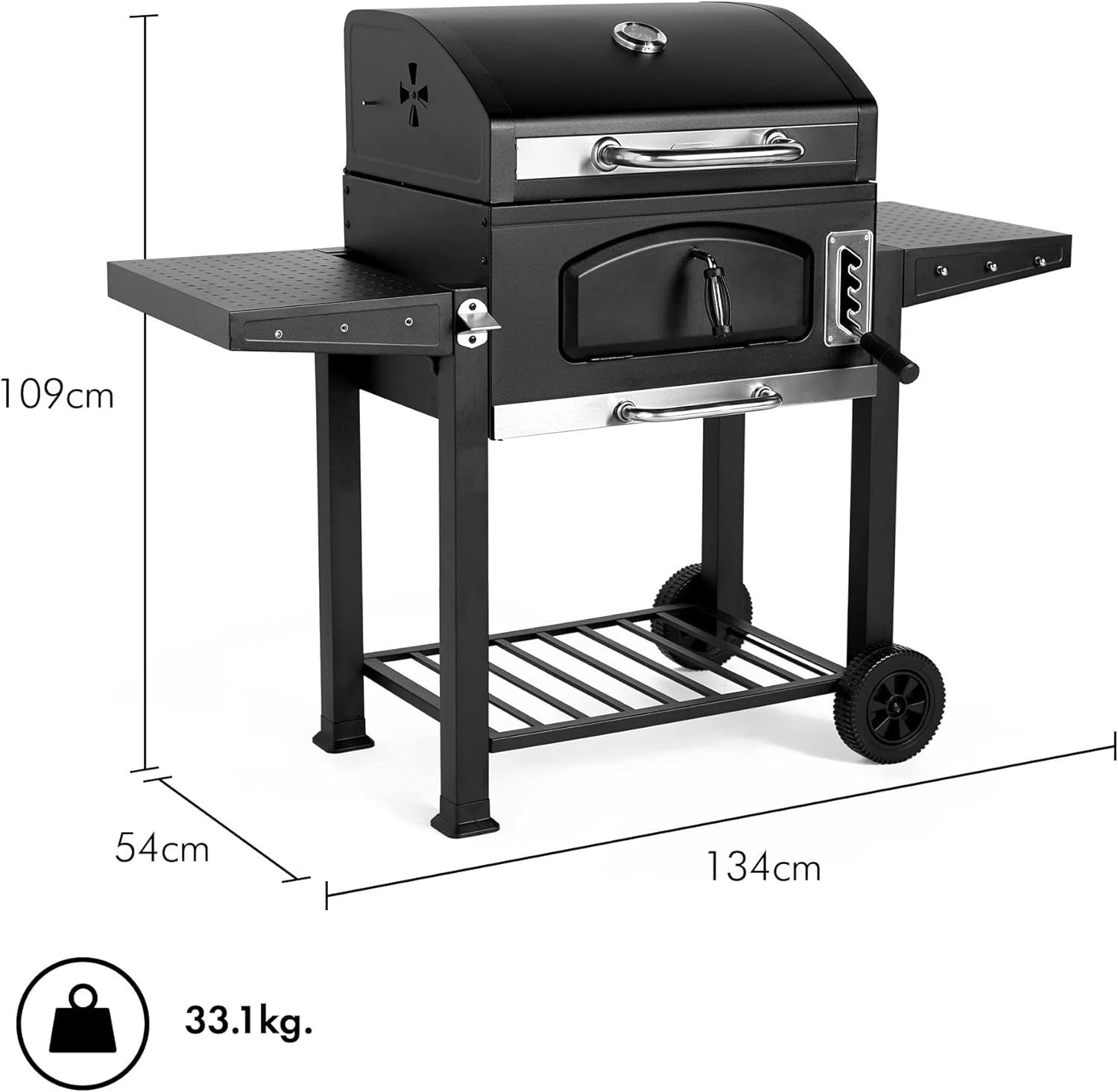 XL Charcoal BBQ Smoker with Adjustable Tray & Thermometer – Outdoor 2-in-1 Grill