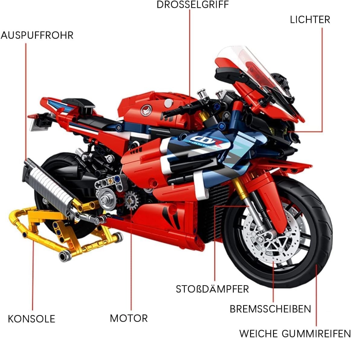 1017-Piece Motorcycle Building Kit, Realistic Motorbike Model Toy for Teens & Ad