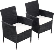 Black Rattan Garden Dining Chairs Set of 2 Cushioned High Back Patio Armchairs