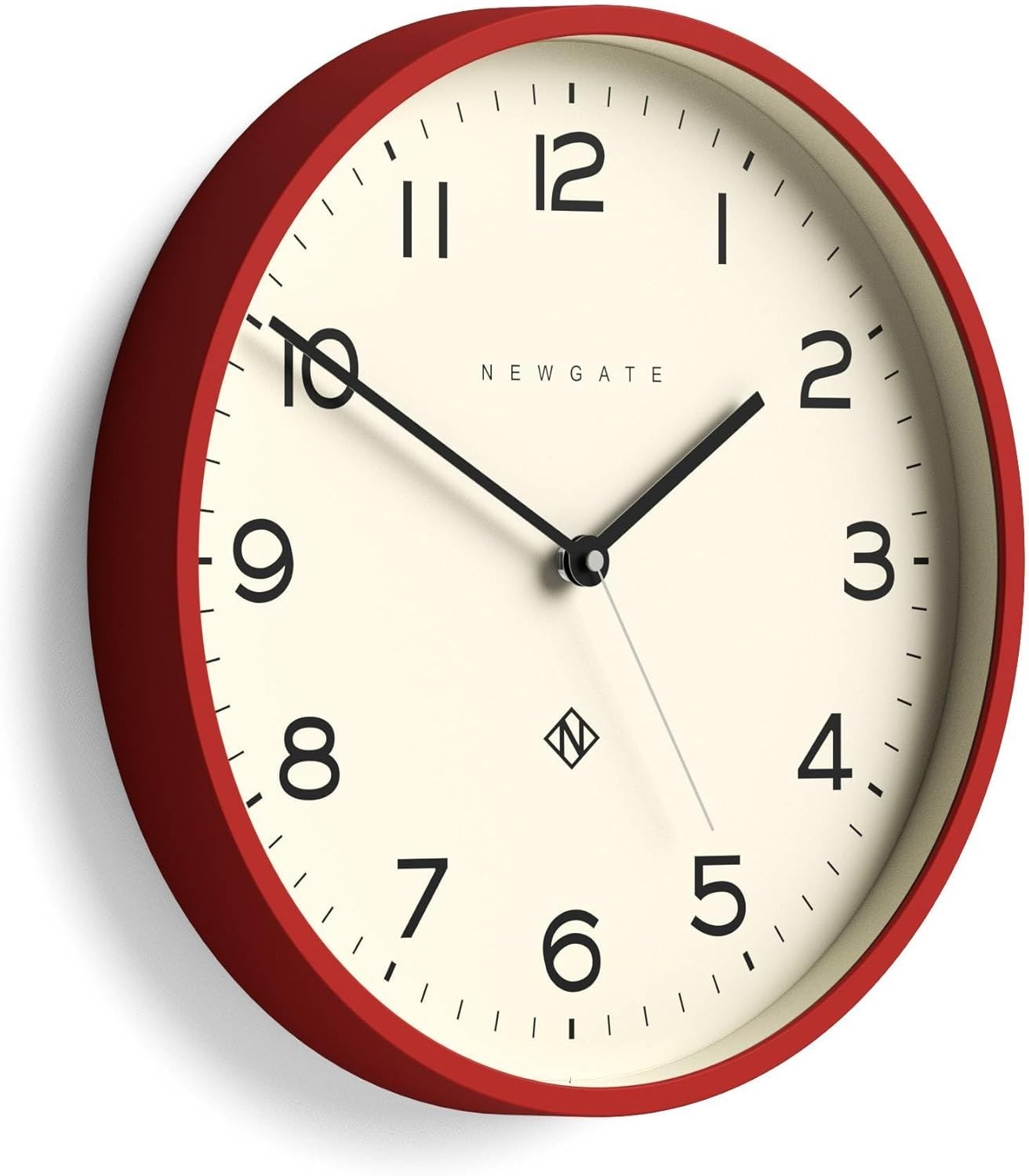 Large 37cm Red Round Wall Clock | Silent Sweep Quartz | Kitchen, Living Room