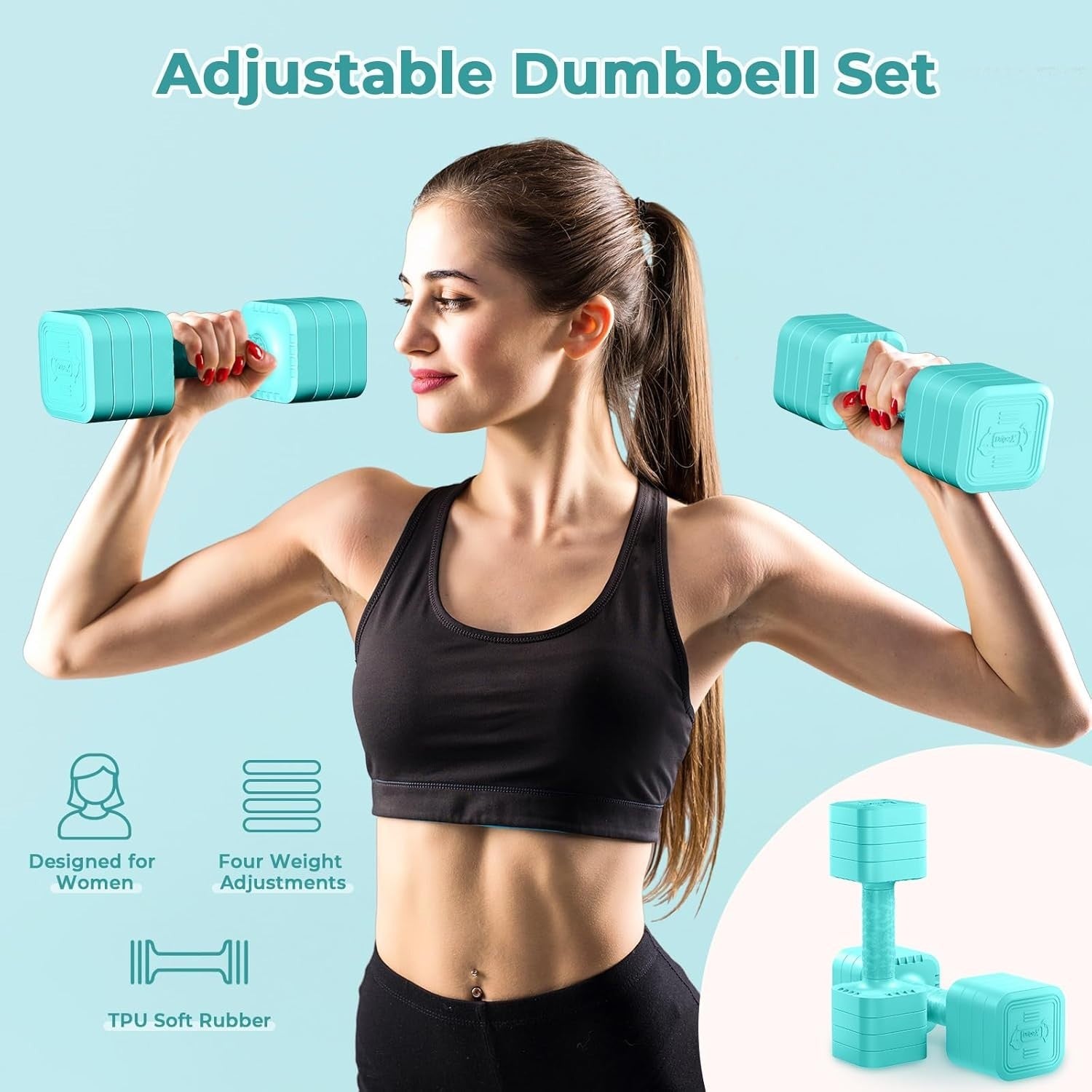 5KG Adjustable Dumbbells Pair 4-in-1 Compact Non-Slip Home Fitness