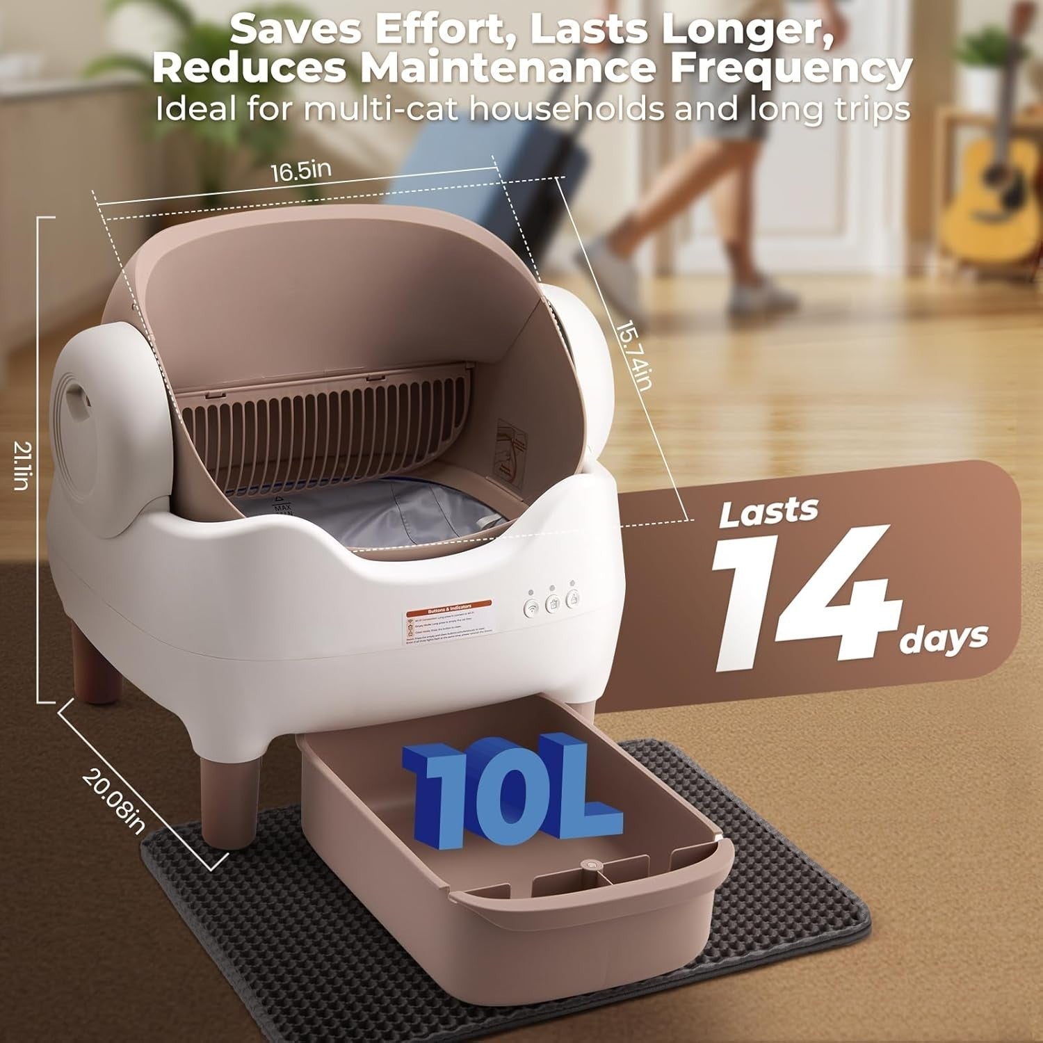 Self Cleaning Cat Litter Box App Control Open Top Multi Cat Large
