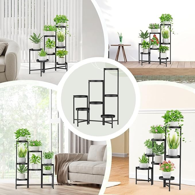 7 Tier Black Metal Plant Stand Indoor Outdoor Corner Tiered Flower Shelf