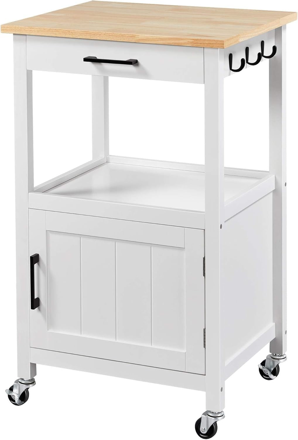 Kitchen Island Trolley on Wheels with Cabinet Drawer Hooks Rolling Serving Cart