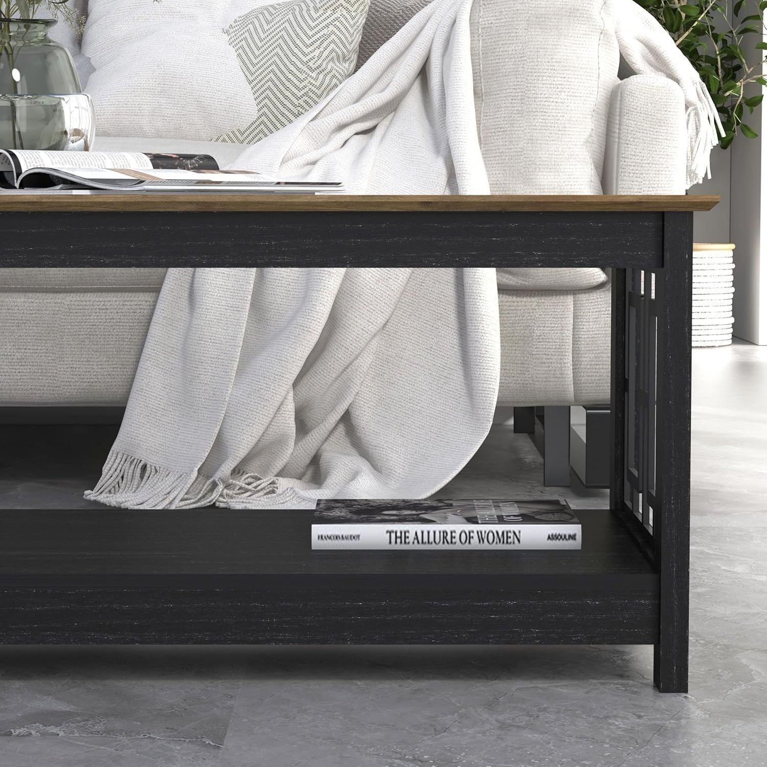 Modern Storage Coffee Table Black Oak Finish 90x50x44cm Space Saver
