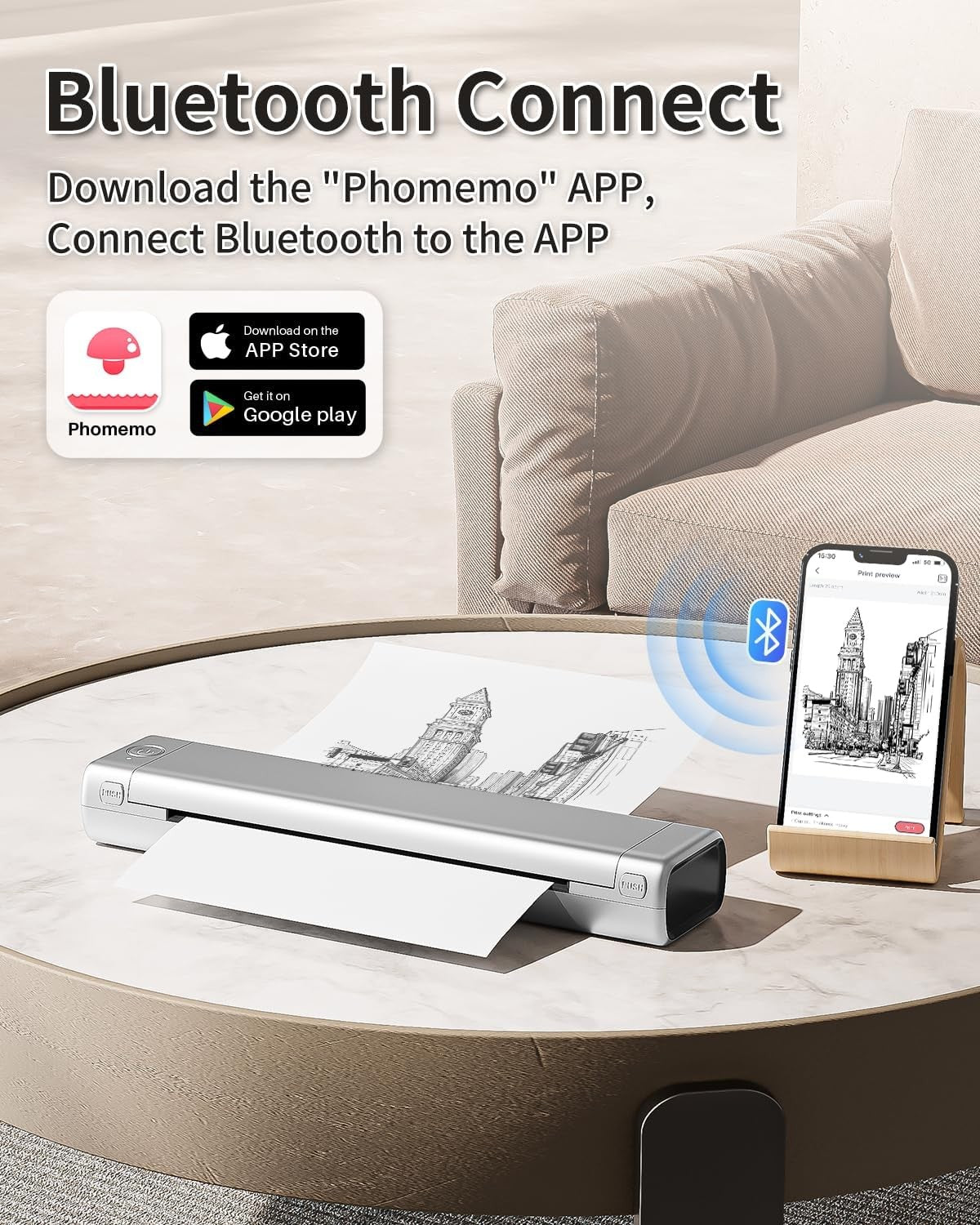 A4 Portable Thermal Printer Bluetooth Wireless Inkless Silver
