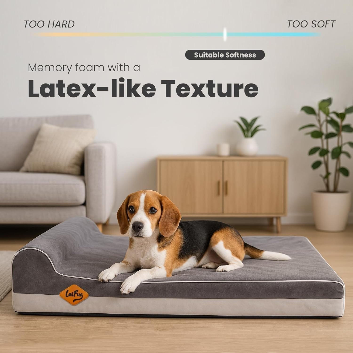 Orthopedic Memory Foam Dog Bed 34x22x6in Washable Grey