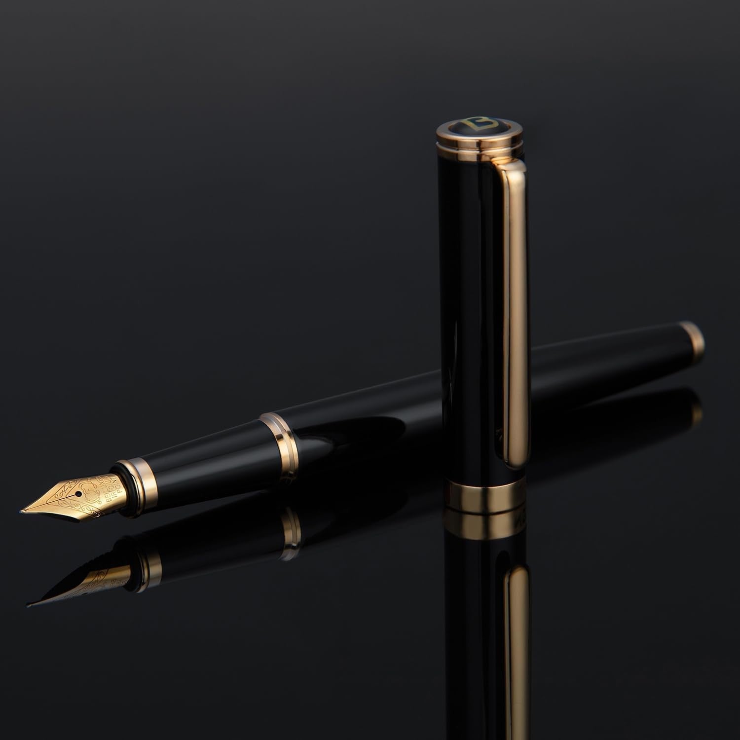 Luxury Black Fountain Pen Fine Nib Gold Finish German Ink Converter Gift