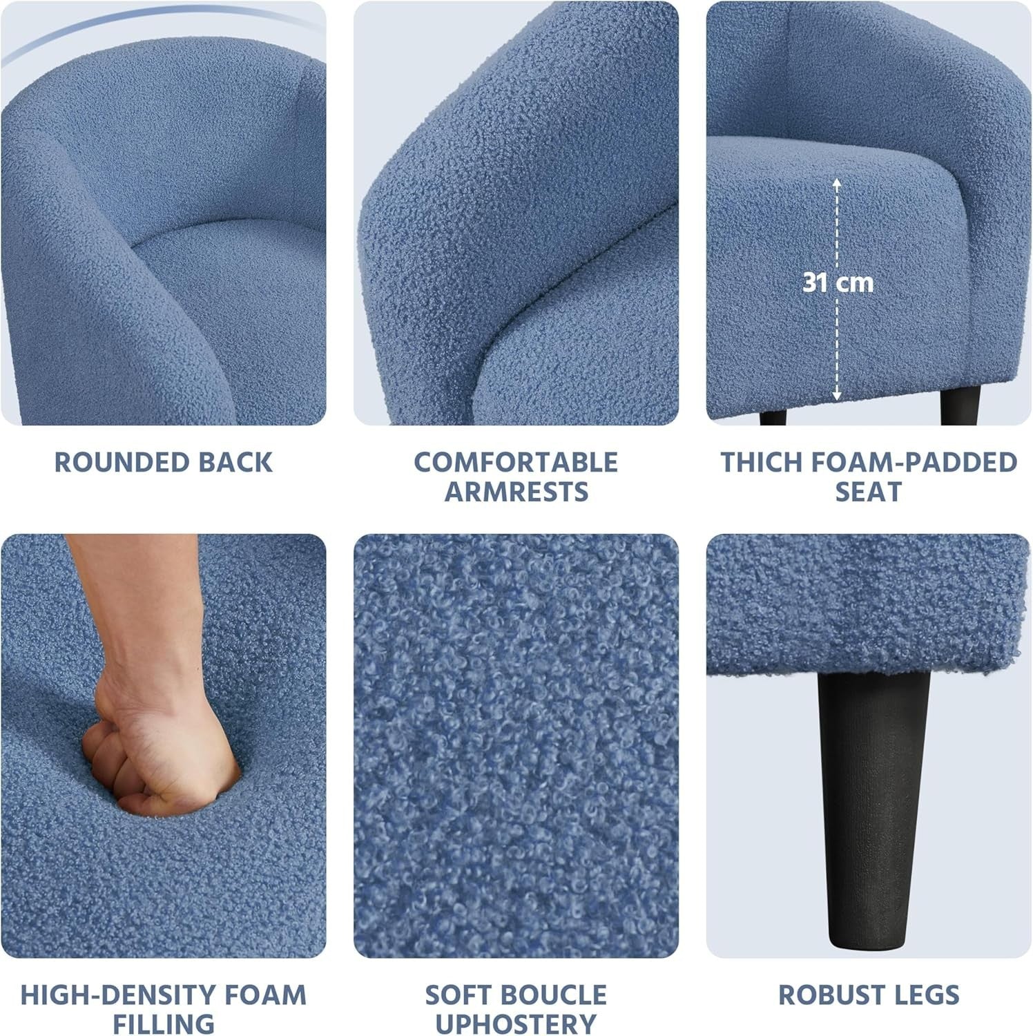 Cozy Boucle Tub Chair | Compact Accent Armchair for Living Room & Office