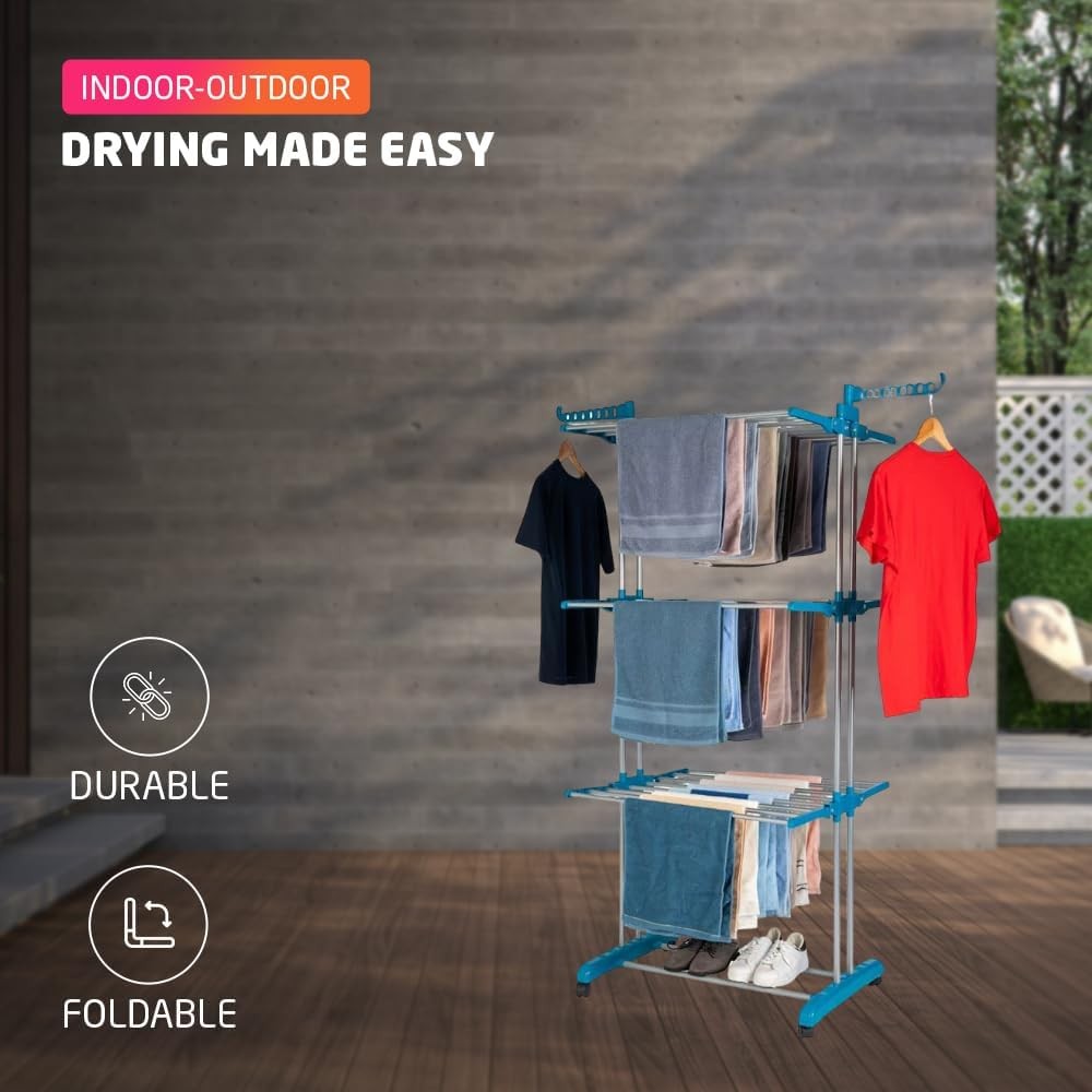 4 Tier Clothes Drying Rack Foldable Airer Large 15m Indoor Outdoor Laundry