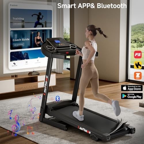 Heavy-Duty Incline Treadmill 3.25HP, 12km/h, Wide Belt, Bluetooth APP Home