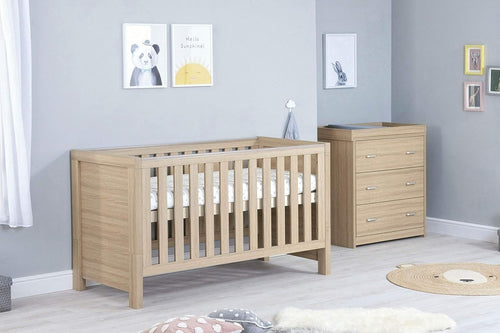 Nursery Furniture Set Cot Bed Wardrobe Chest Drawers Solid Wood Oak 2Pcs