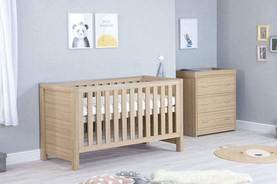 Nursery Furniture Set Cot Bed Wardrobe Chest Drawers Solid Wood Oak 2Pcs