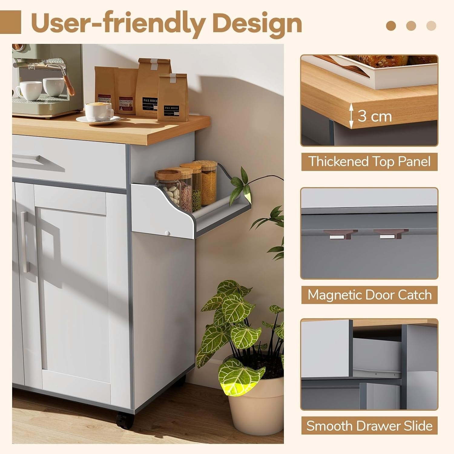 Large Kitchen Island Trolley Adjustable Shelf Drawer Grey
