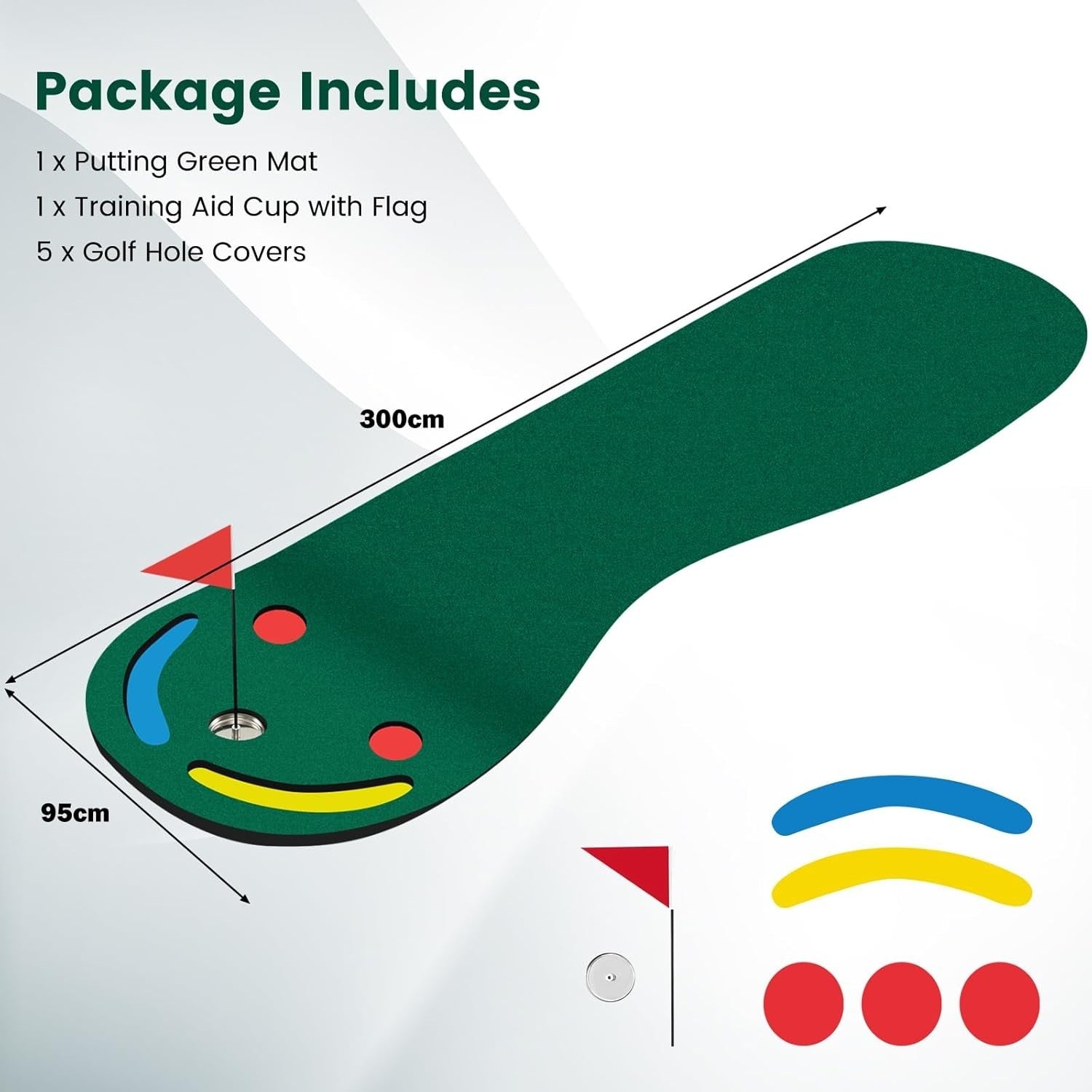 Golf Putting Green Mat Indoor Outdoor Training Set 3 Holes Flag Practice