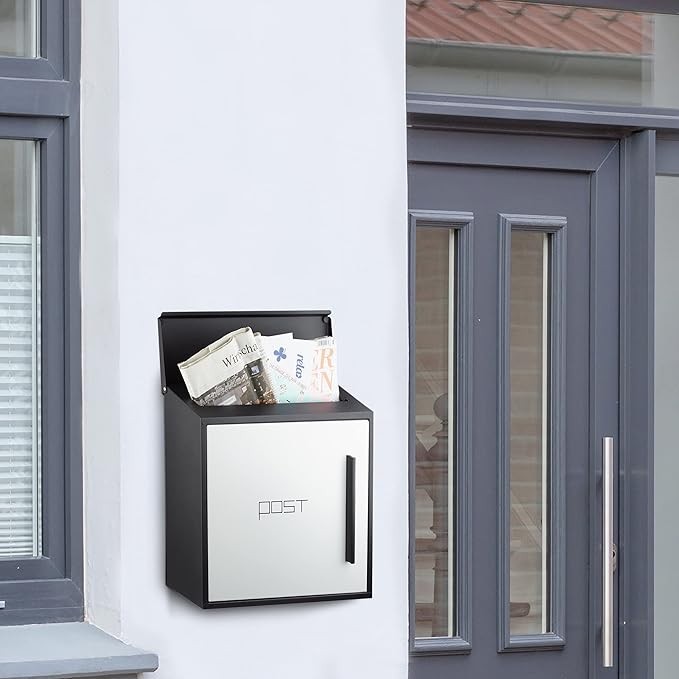 Wall Mounted Lockable Letterbox Steel DIN A4 Slot Weatherproof Modern Design