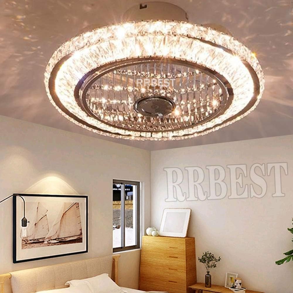 Crystal Ceiling Fan, 72W Dimmable LED, Adjustable Speed, Remote, Modern Style