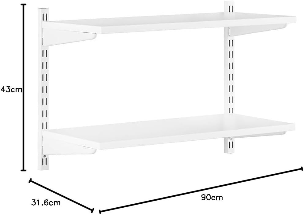 2-Tier Adjustable Bracket Wall Shelf Steel & MDF 90x32x43cm White
