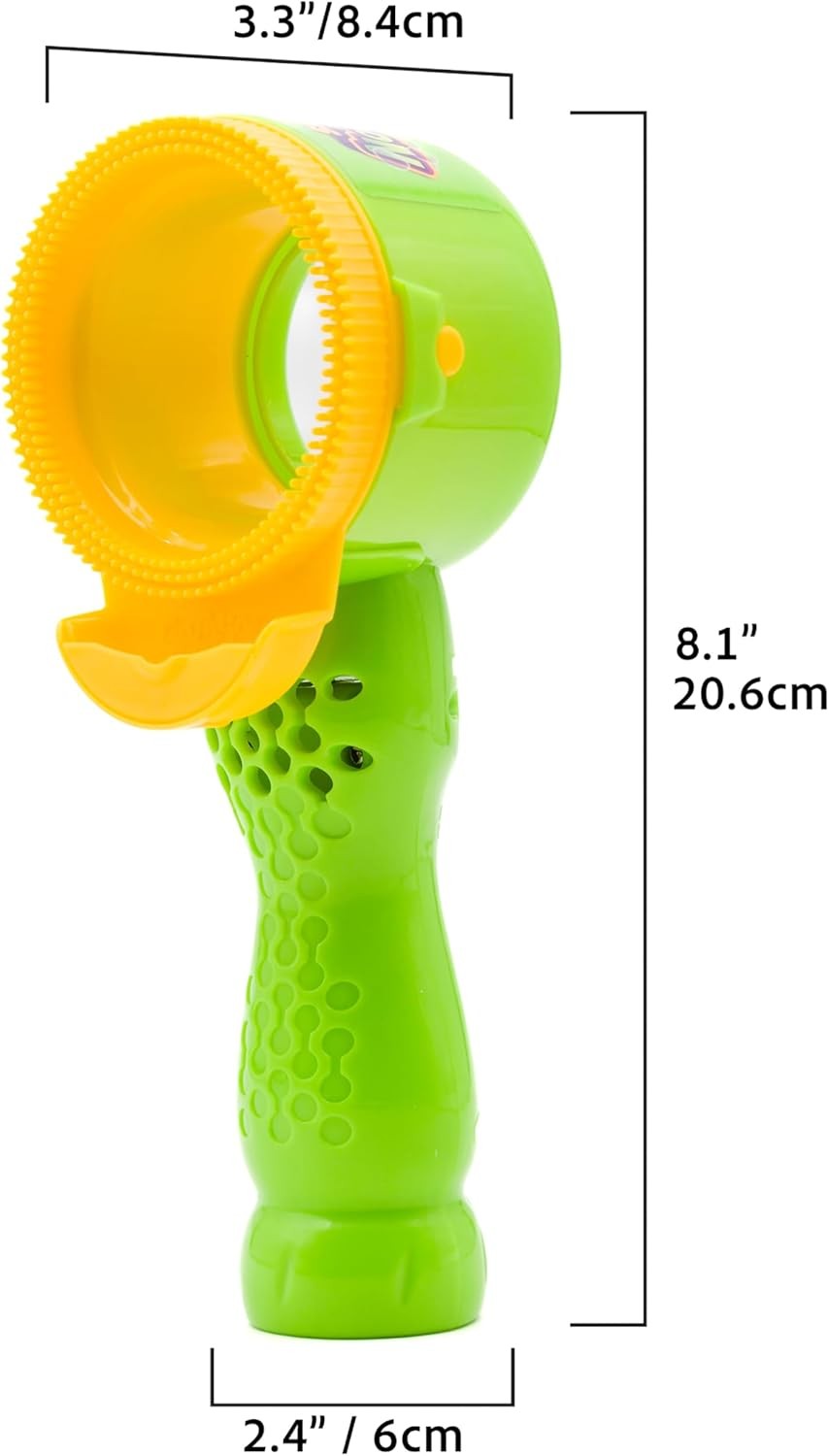 Kids Push Button Bubble Wand Toy with Solution Tray Outdoor Fun Green