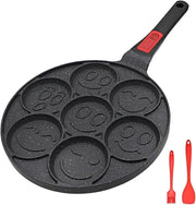 7-Hole Mini Pancake Pan Non-Stick Crepe Mold w/ Detachable Handle Black