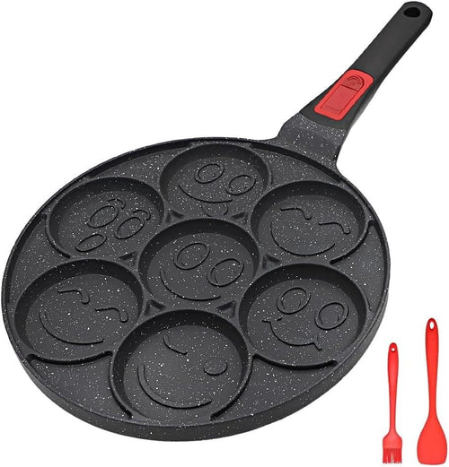 7-Hole Mini Pancake Pan Non-Stick Crepe Mold w/ Detachable Handle Black