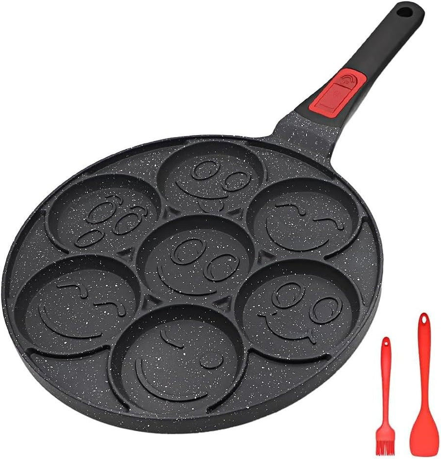 7-Hole Mini Pancake Pan Non-Stick Crepe Mold w/ Detachable Handle Black