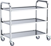 3 Tier Stainless Steel Kitchen Trolley Rolling Utility Cart Wheels
