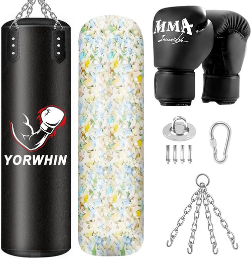 4ft Filled Hanging Punch Bag Boxing Training Kit Gloves Chains