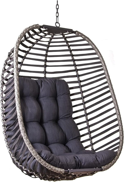 Hanging Rattan Egg Chair with Cushion | Foldable | Indoor Outdoor Garden Seat