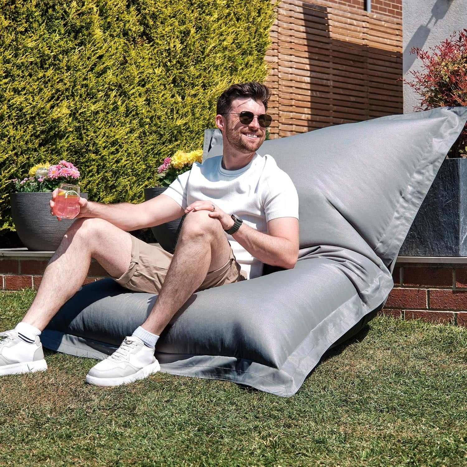 XXL Grey Outdoor Bean Bag Chair Waterproof Floor Lounger Seat 180x140cm