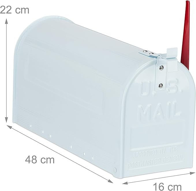 Vintage Wall Mounted US Mailbox White Steel Lockable Postbox Retro Flag Design