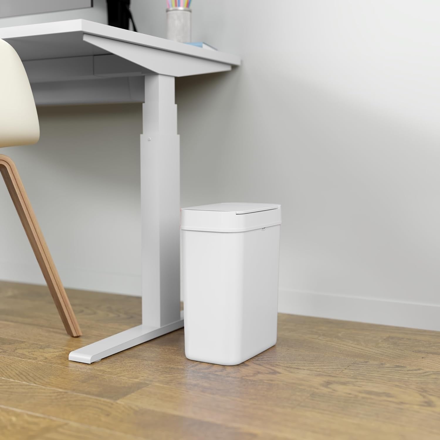 3 Gallon Touchless Bathroom Trash Can 10L Slim Sensor Bin White
