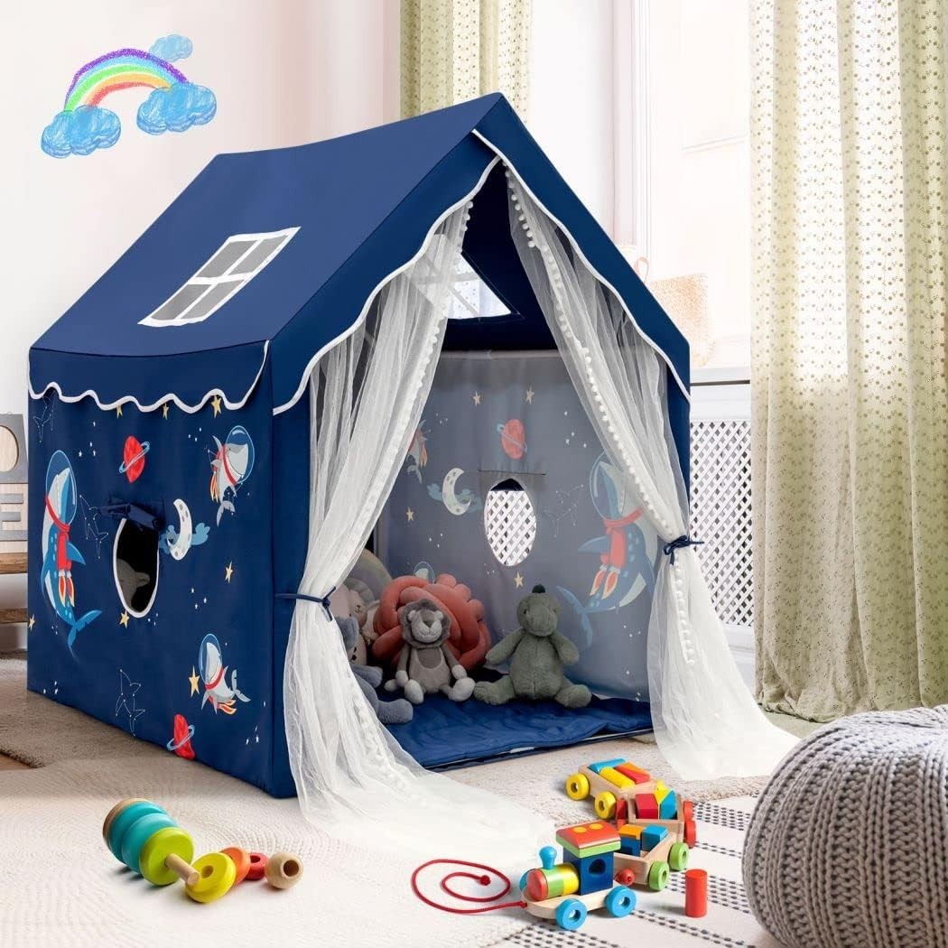 Large Kids Castle Play Tent Indoor Outdoor w Washable Mat Windows