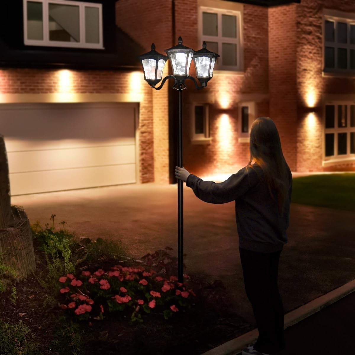 7ft Solar Triple Head Victorian Lamp Post Cool White