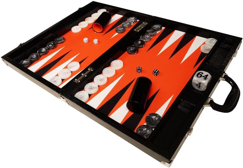 21” Tournament Backgammon Set Luxury Faux Leather Case Pro Board Game