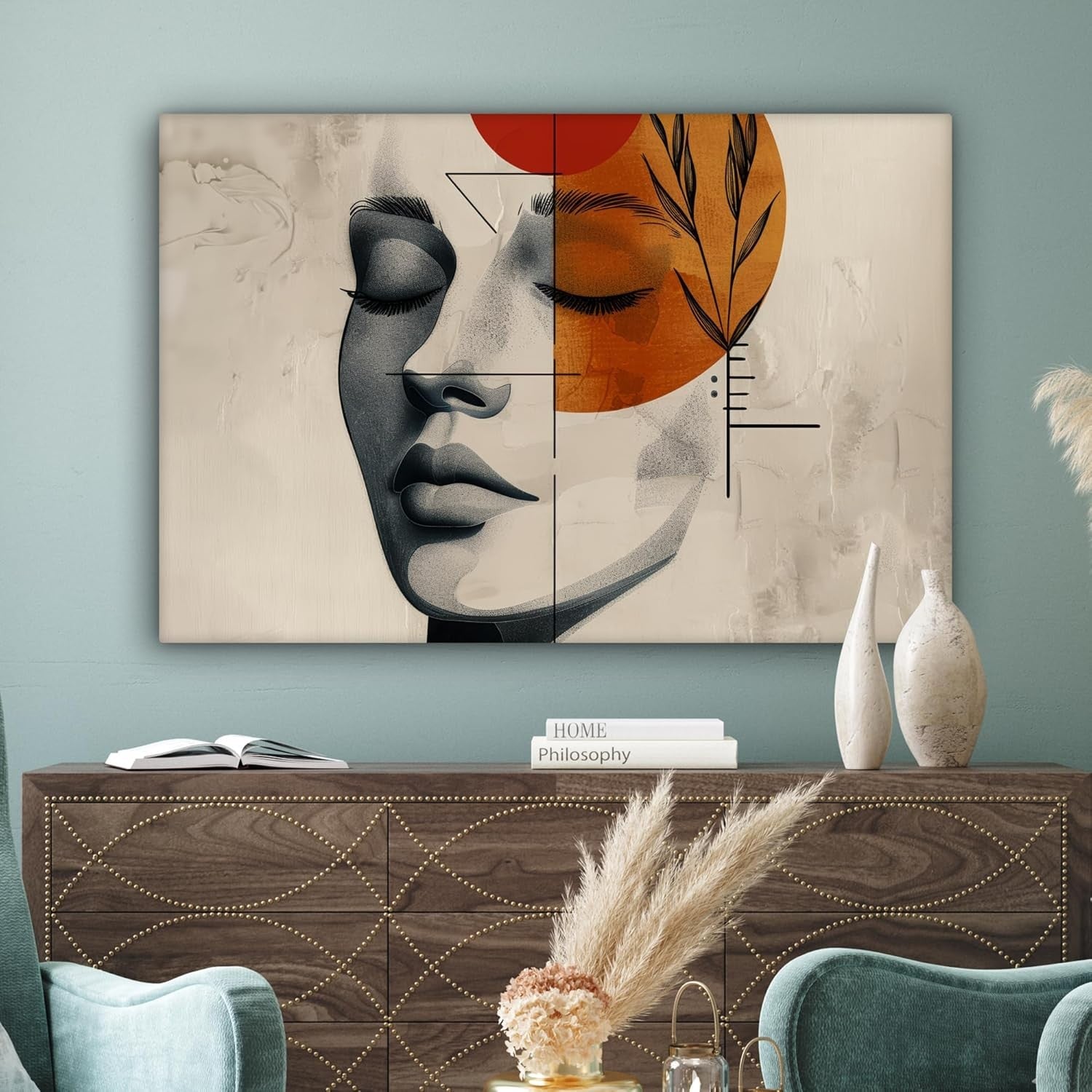 Large Abstract Woman Canvas Wall Art 120x80cm Botanical Modern Decor
