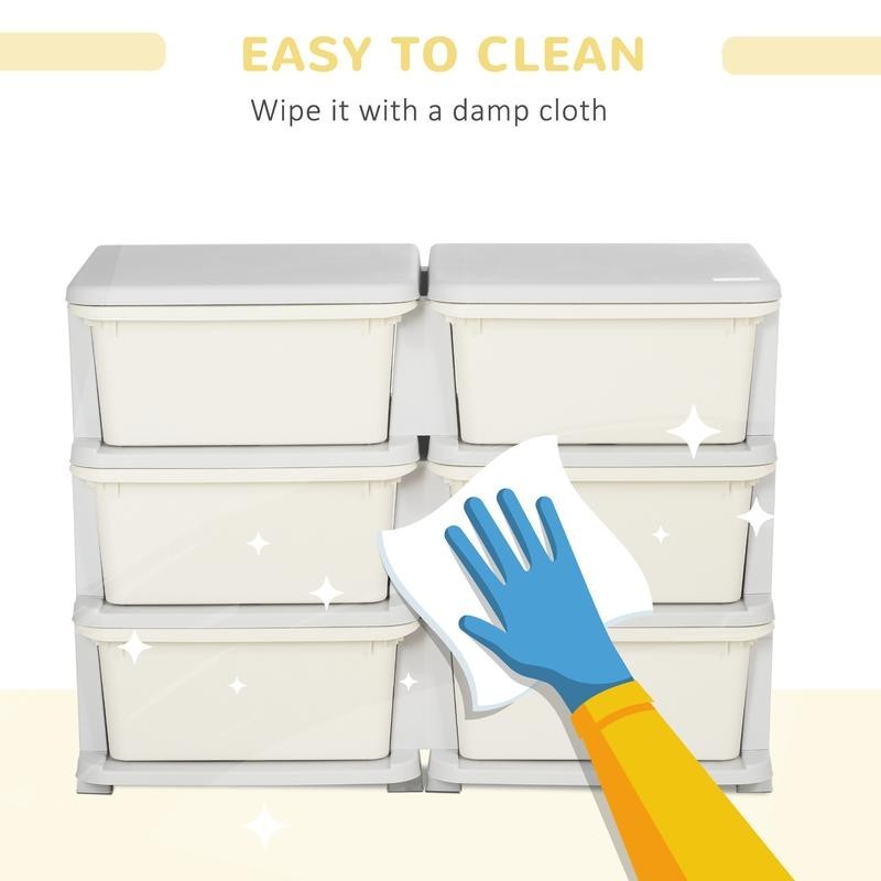 Kids Toy Storage Unit with 6 Drawers – Cream & Grey Plastic Cabinet