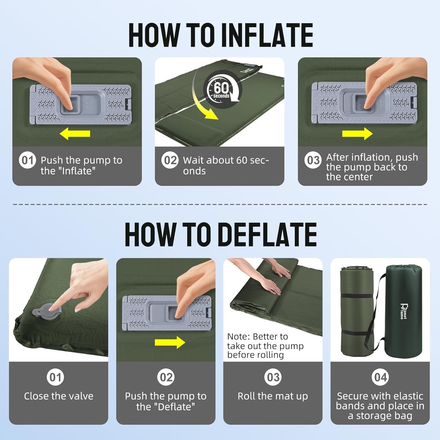 Self Inflating Camping Mat with Built-In Pump – Portable Air Mattress