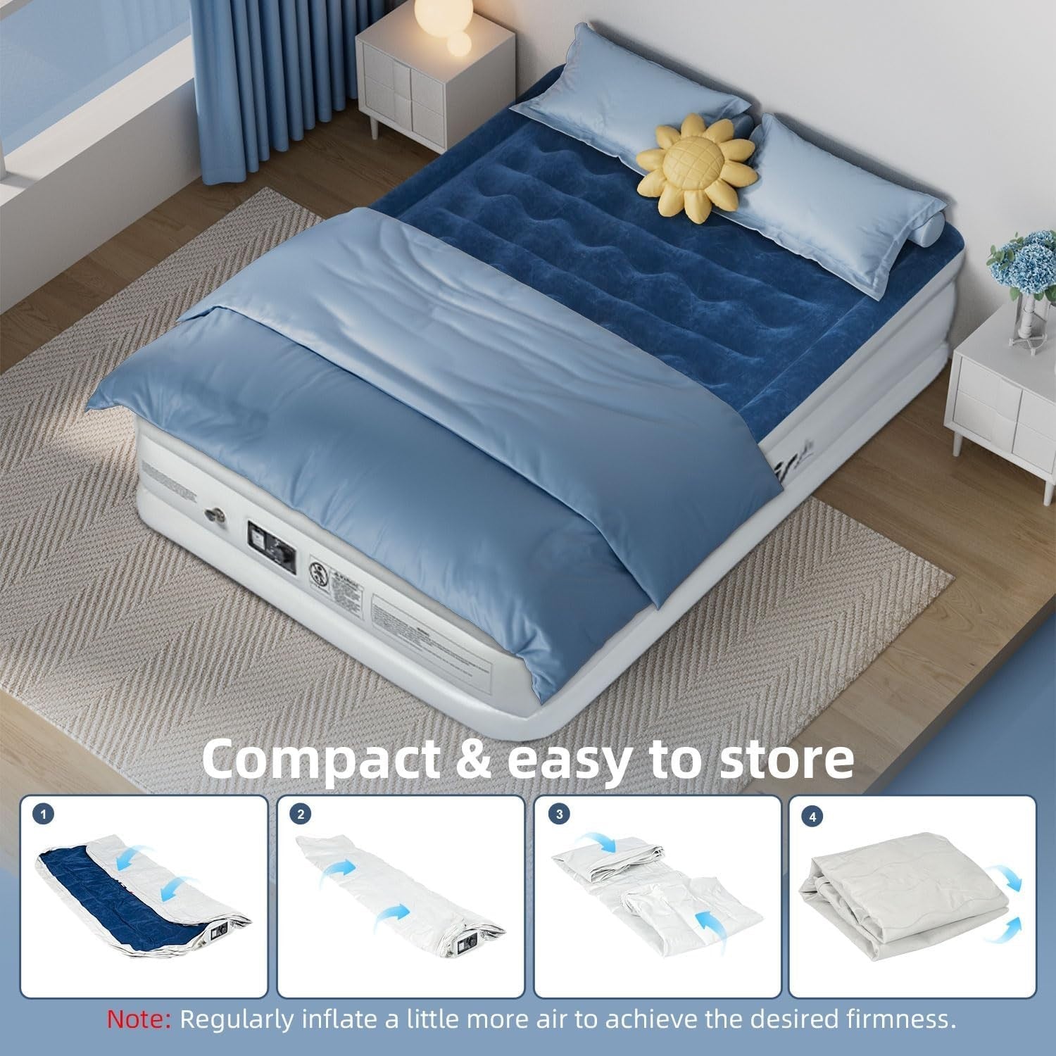 King Air Mattress Double Bed Built-In Pump Quick Inflate 203x152x46cm
