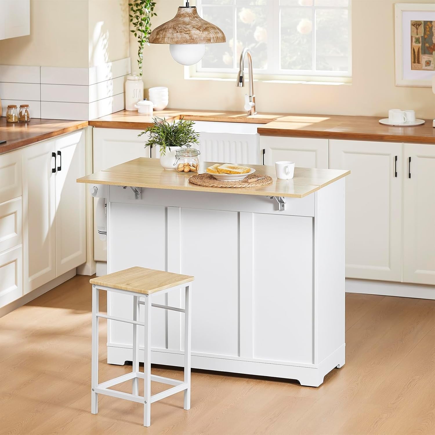 Large Kitchen Island on Wheels Extendable Wood Top Storage Cabinet Drawers