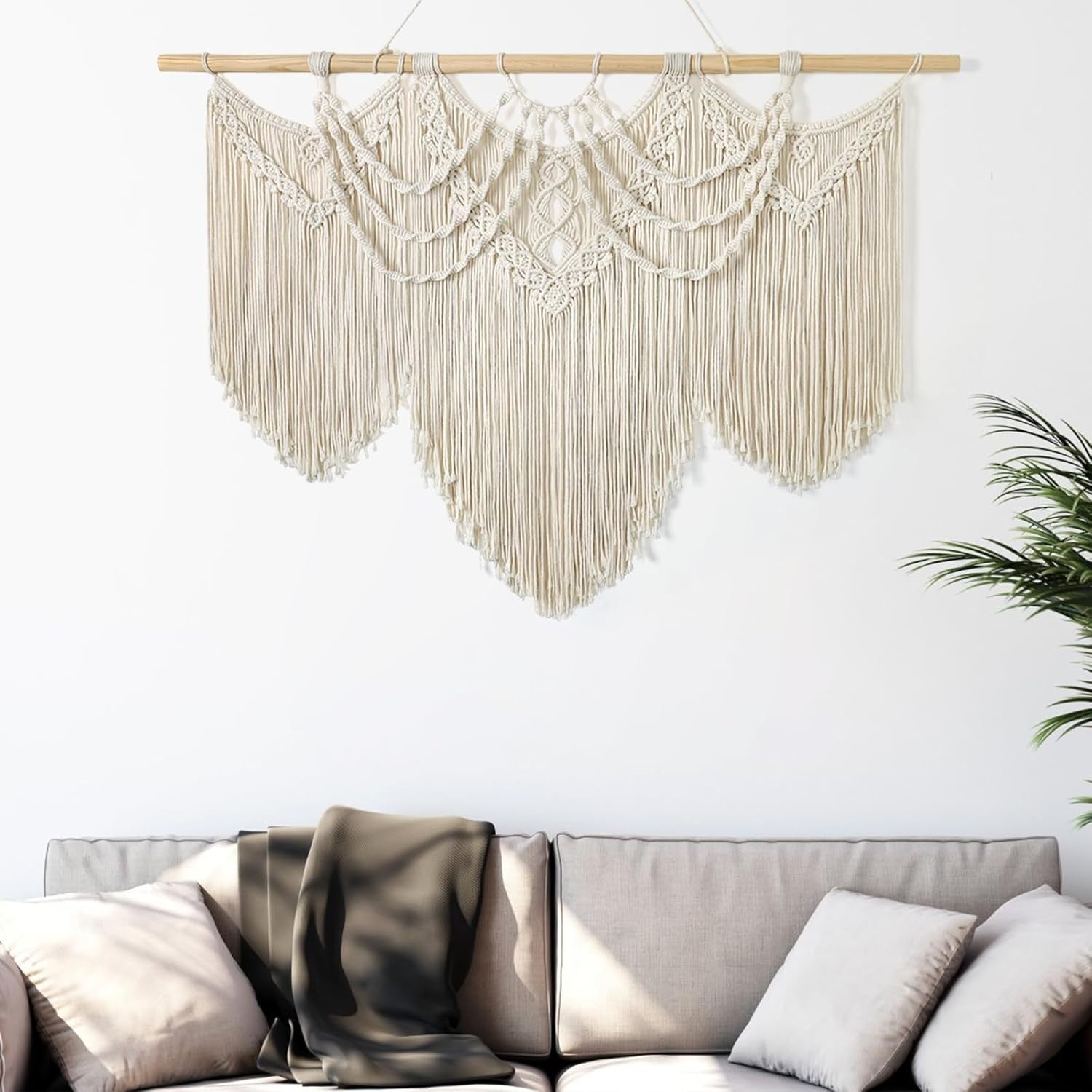 Large Macrame Wall Hanging Boho Tassel Handmade Wall Decor Beige