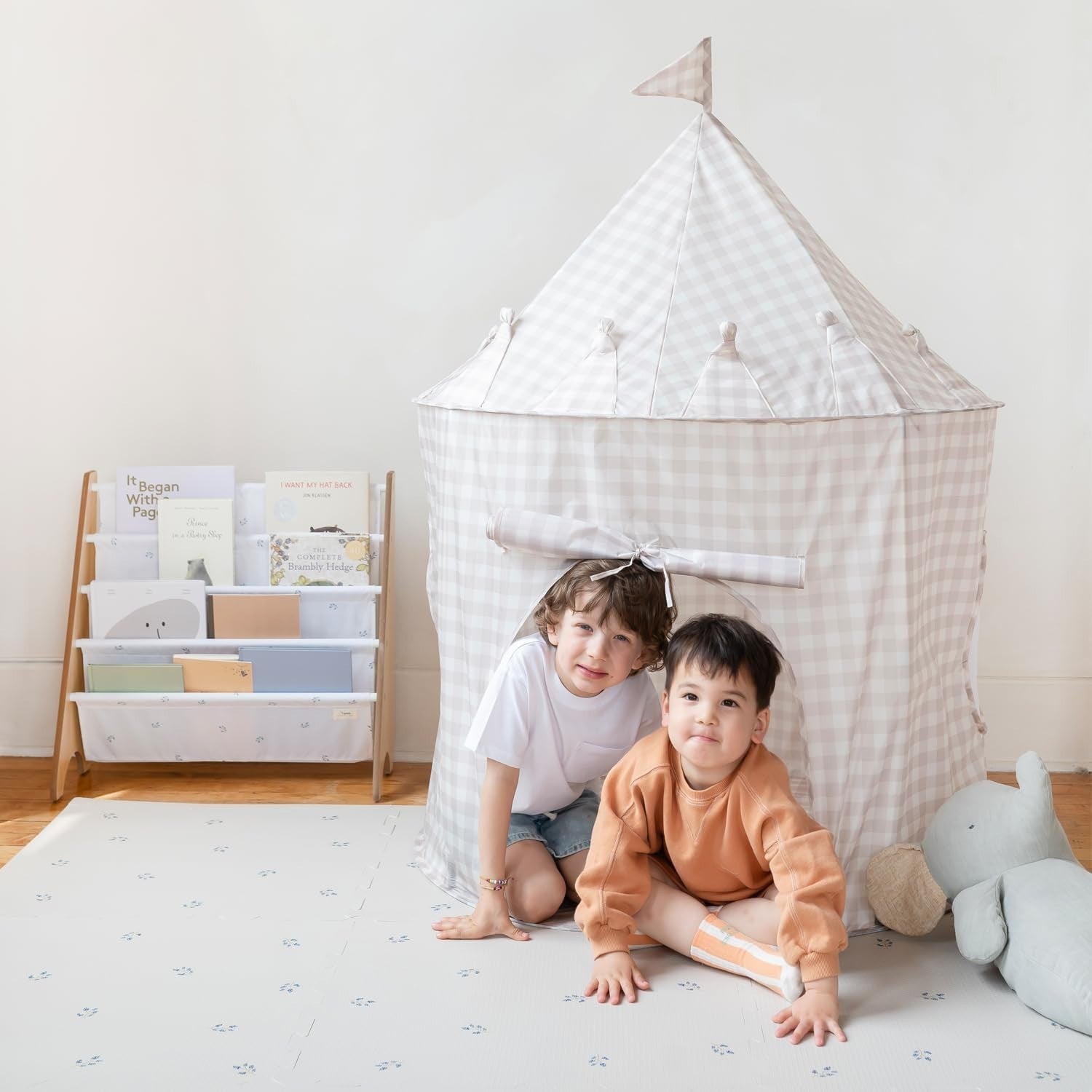 Kids Indoor Play Tent Castle Pop Up House Large Beige Gingham