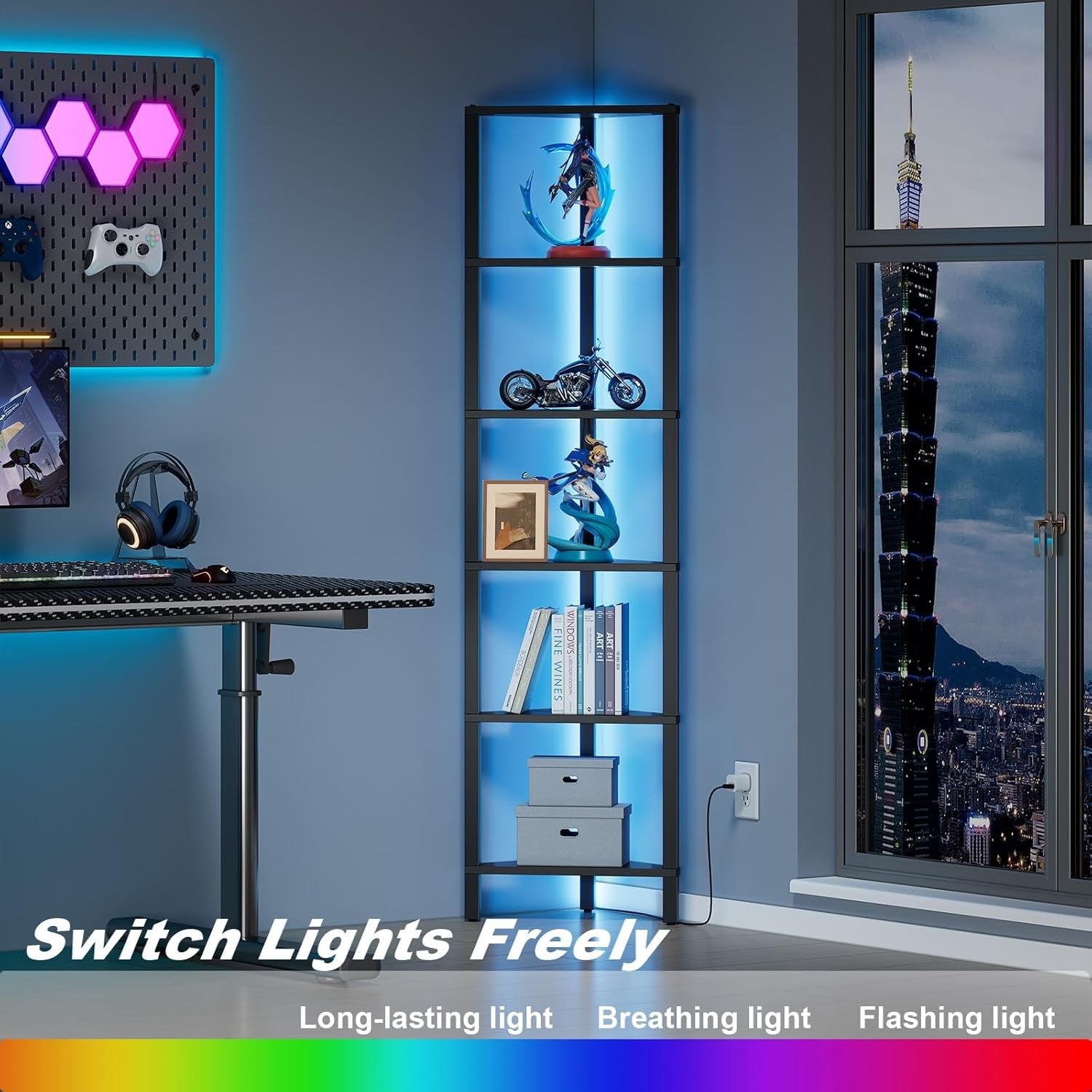 Modern 6-Tier LED Corner Shelf Unit | Space-Saving Display Rack for Living Room