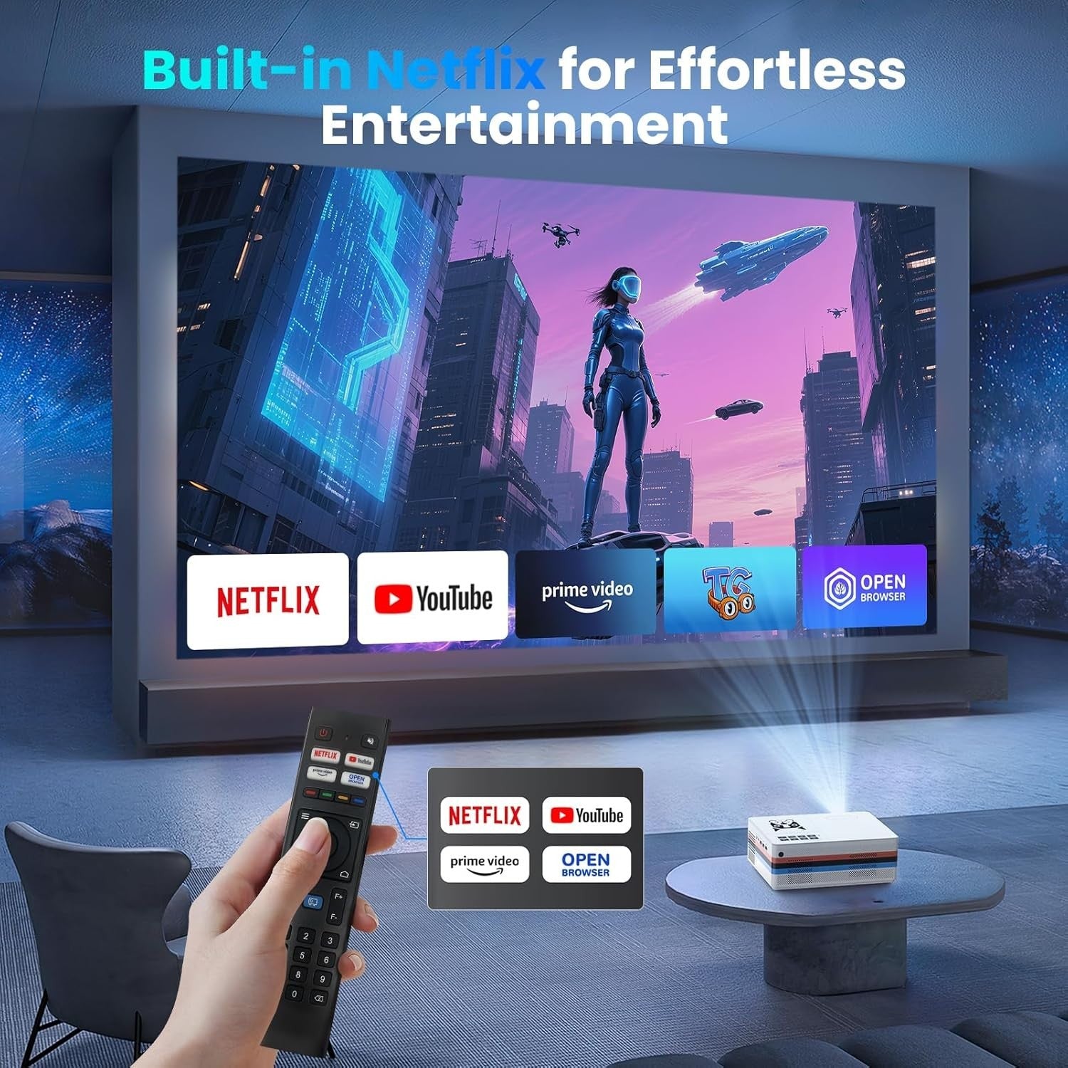 Smart 1080P Projector 25000 Lumens WiFi Bluetooth 4K Apps