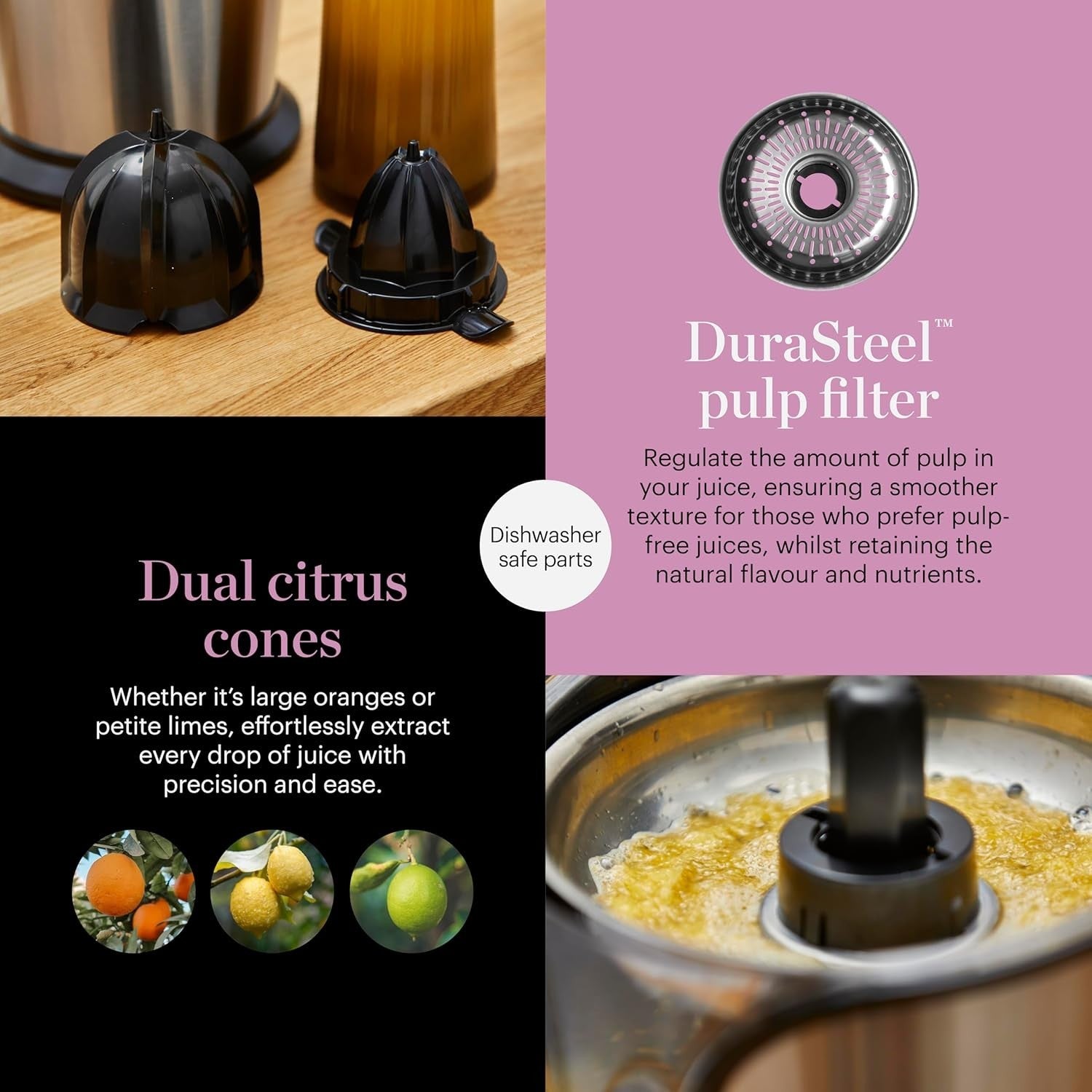 Electric Citrus Juicer Stainless Steel Dual Cones 100W Easy Press