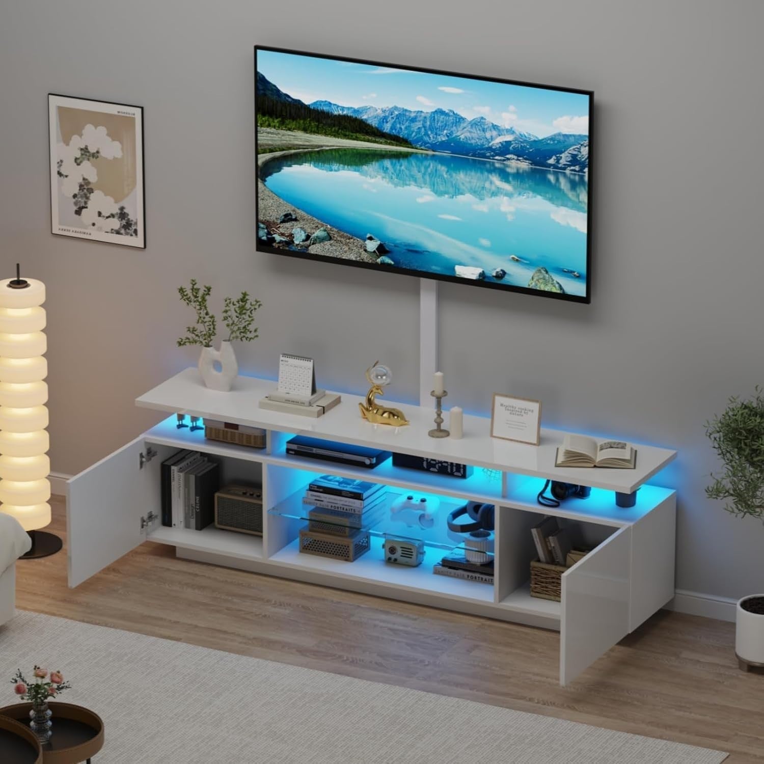 Adjustable 160cm TV Cabinet Stand with RGB LED, Storage for TVs up to 70"