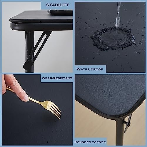 Square Folding Table 80x80cm Portable Vinyl Top Foldable Dining Gaming Black