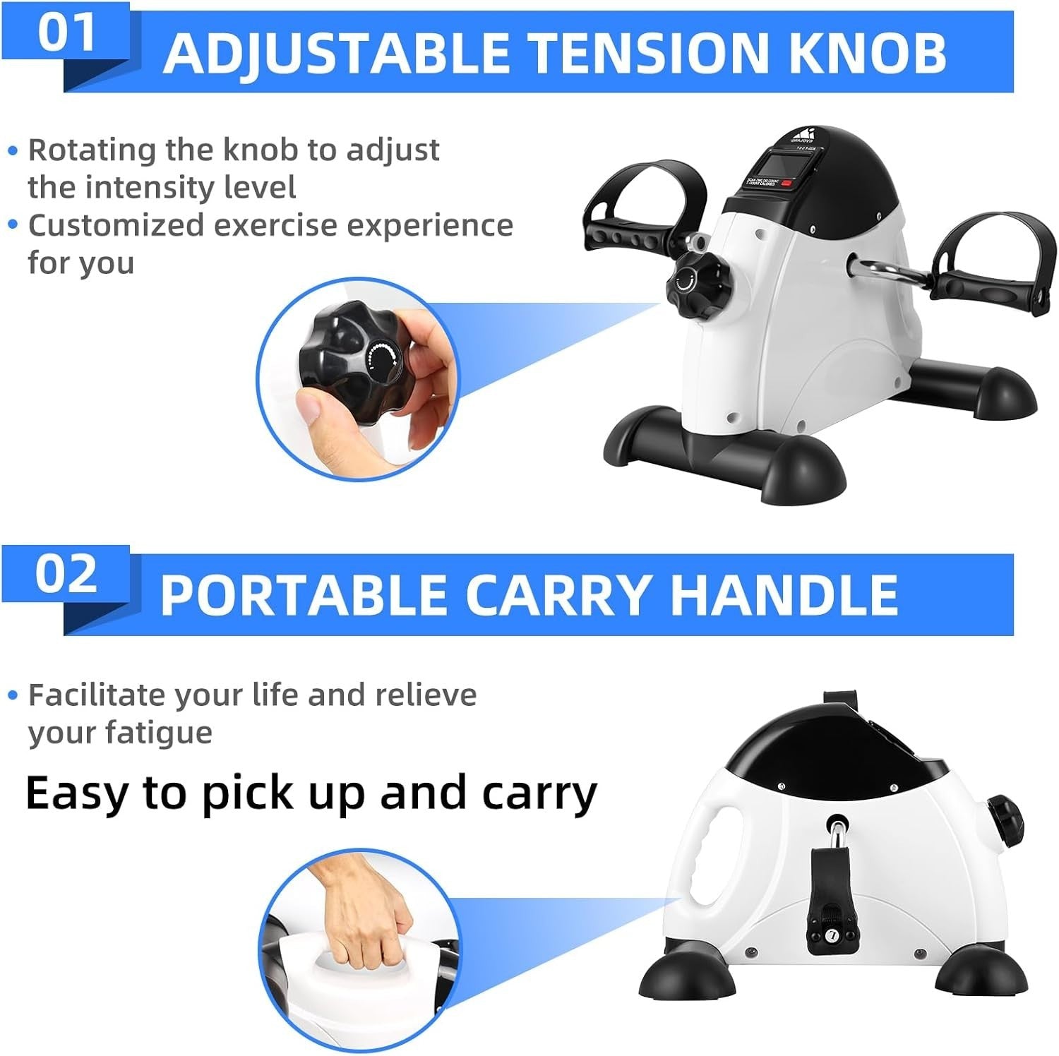 Under Desk Pedal Exerciser with Handle LCD Adjustable Resistance