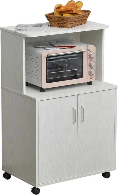 Rolling Kitchen Storage Cabinet on Wheels with Cupboard Shelf & Appliance Stand