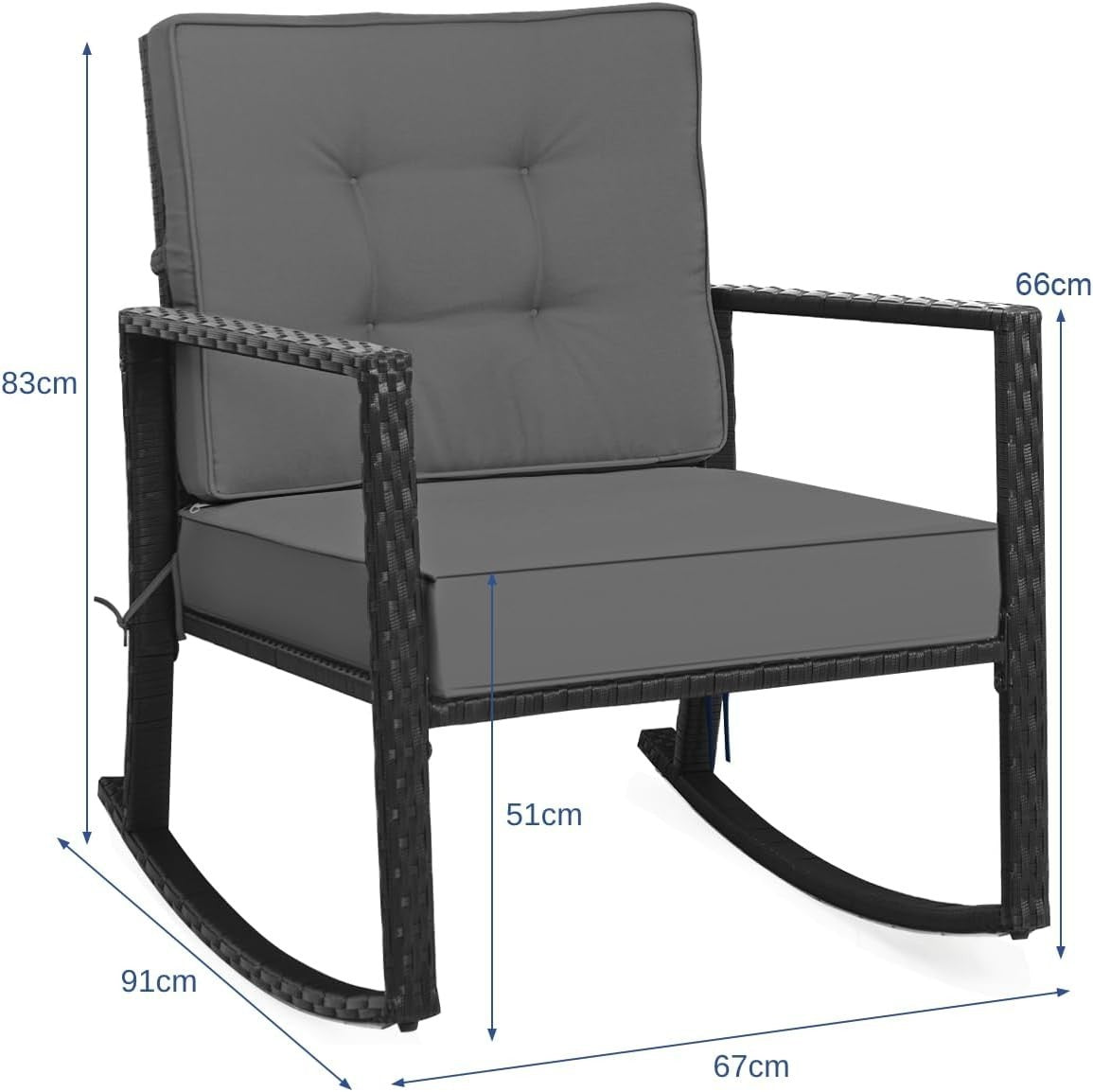 Outdoor Rocking Chair with Thick Cushions & Ergonomic Armrests for Patio
